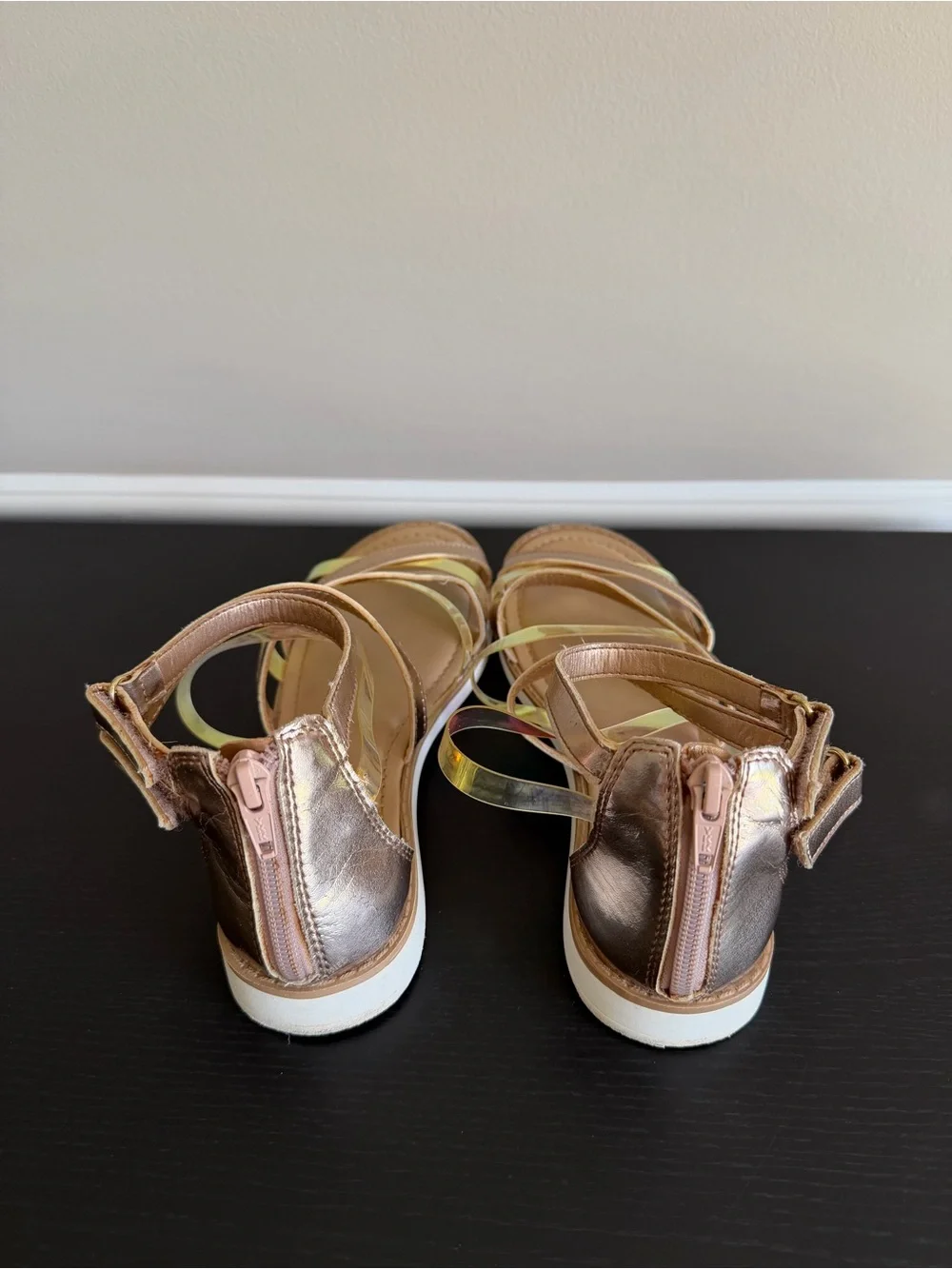 Wonder Nation Girls' 5 Gladiator Sandals Rose Gold Metallic Iridescent Straps